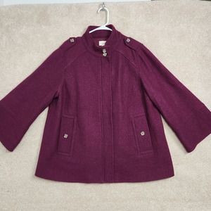Chico's Purple Plum 100% Wool Winter Lined Boiled Coat Jacket Size 3 XL